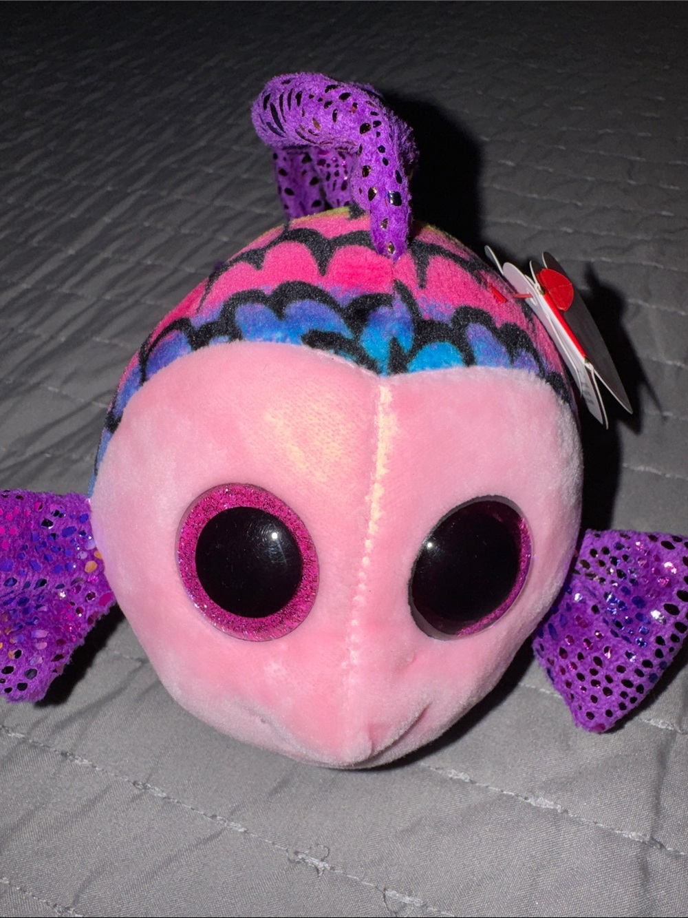 Ty Rainbow Scale Fish Plush with Purple Sparkle Fins